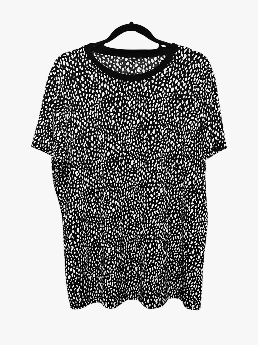 One Eleven North Black White Abstract Speckled Top Crew Neck Short Sleeve 2XL